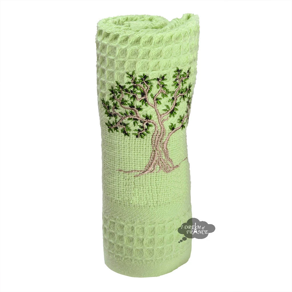 Olive Tree Green Waffle Weave Kitchen Towel By Tissus Toselli 3 Olive Tree Green Waffle Weave Kitchen Towel By Tissus Toselli