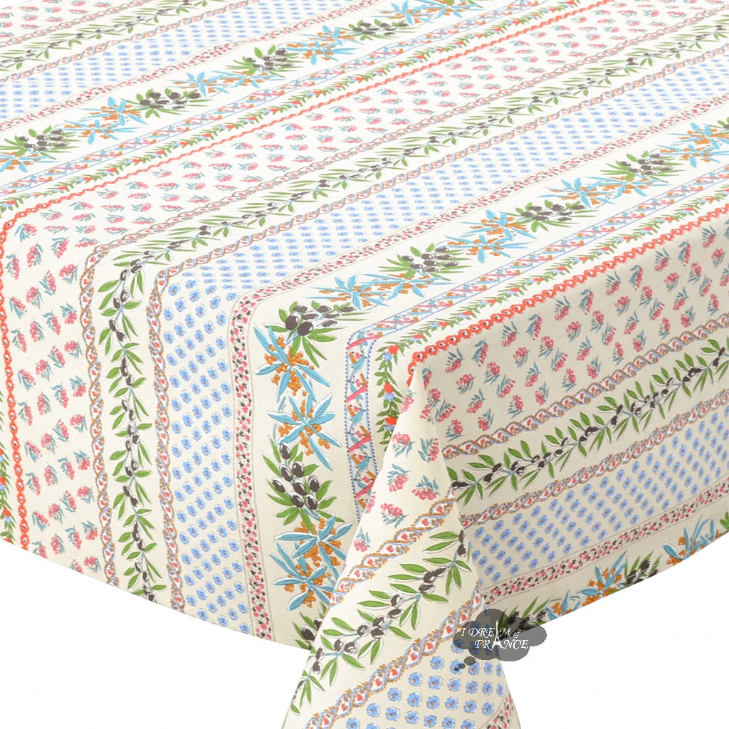 Le Cluny French Linens 60x120" Rectangular Olives Cream Acrylic-Coated Cotton Provence Tablecloth By Le Cluny Table Linens 4 Le Cluny French Linens 60x120" Rectangular Olives Cream Acrylic-Coated Cotton Provence Tablecloth By Le Cluny Table Linens