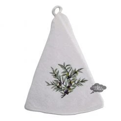 Round Terry Hand Towel Olives White By Tissus Toselli Kitchen