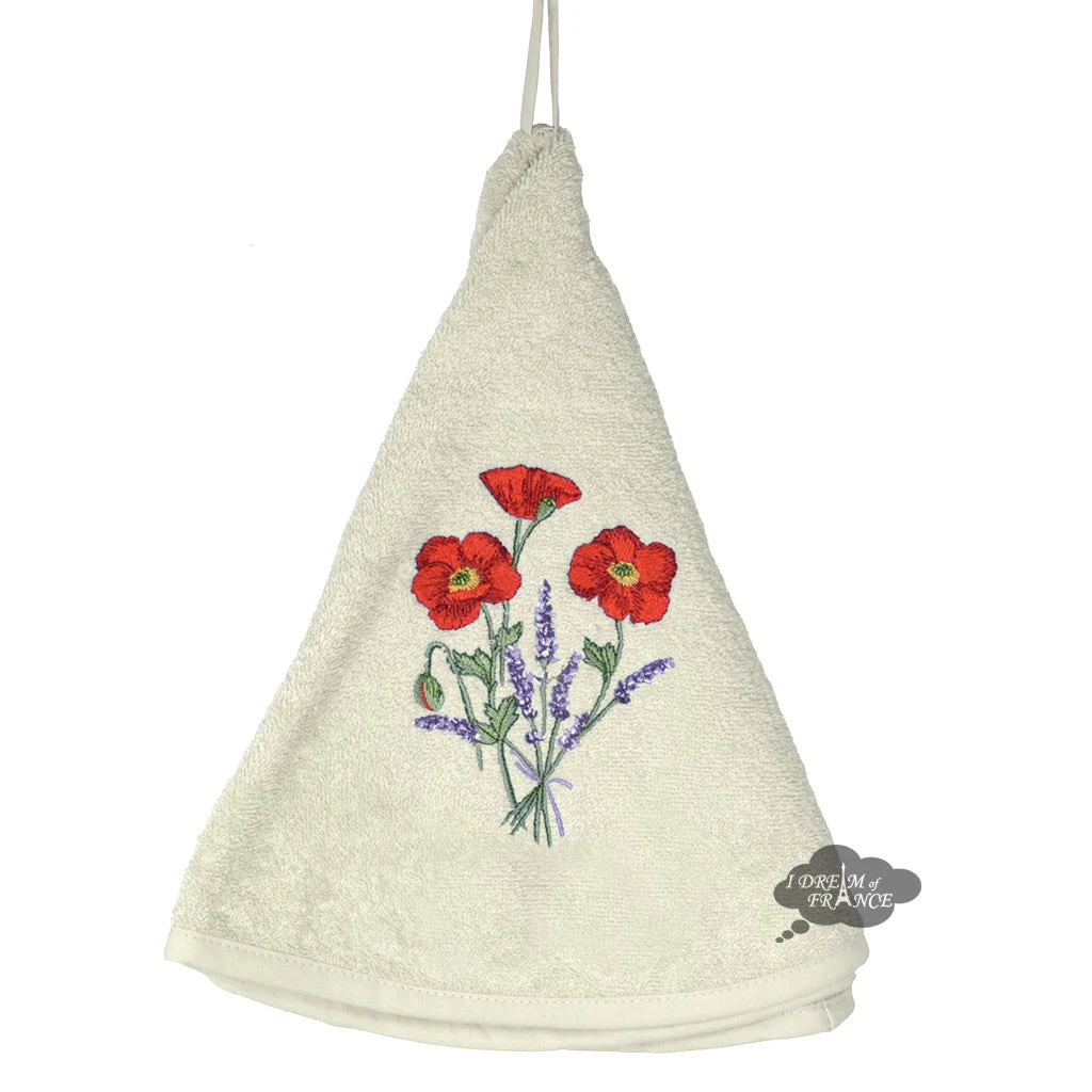 Kitchen Round Terry Hand Towel Poppies Cream By Tissus Toselli 3 Kitchen Round Terry Hand Towel Poppies Cream By Tissus Toselli