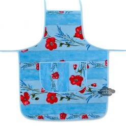 Poppies Sky Blue Cotton Kitchen Apron By Tissus Toselli