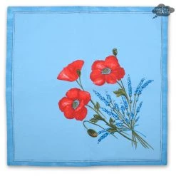 Poppies Sky Blue Provence Cotton Napkin By Tissus Toselli