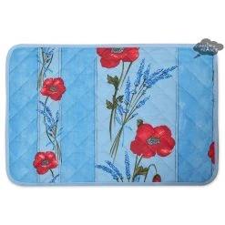 Table Linens Poppies Sky Blue Acrylic-Coated Cotton Quilted Placemats By Tissus Toselli
