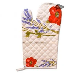 Poppies Cream Cotton Oven Mitt By Tissus Toselli Aprons & Pot Holders