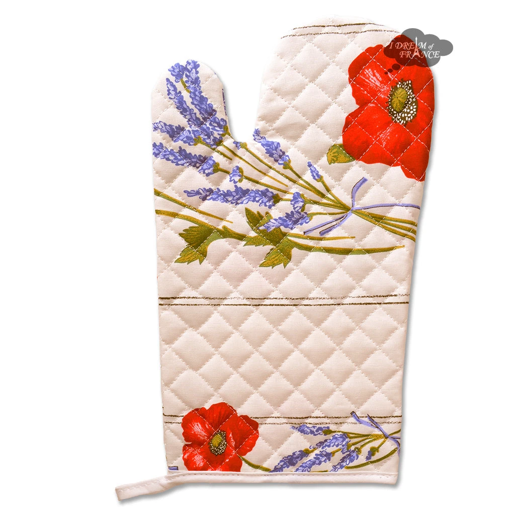 Poppies Cream Cotton Oven Mitt By Tissus Toselli Aprons & Pot Holders 3 Poppies Cream Cotton Oven Mitt By Tissus Toselli Aprons & Pot Holders