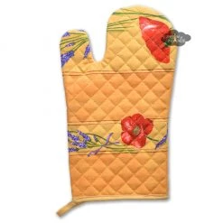 Aprons & Pot Holders Poppies Yellow Cotton Oven Mitt By Tissus Toselli