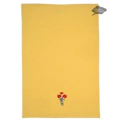 Poppies Yellow Waffle Weave Kitchen Towel By Tissus Toselli