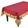 62" Square Poppies Yellow & Red Matelassé Tablecloth By Tissus Toselli Table Linens