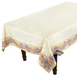 Table Linens 62x124" Rectangular Roses & Lavender Matelassé Tablecloth By Tissus Toselli