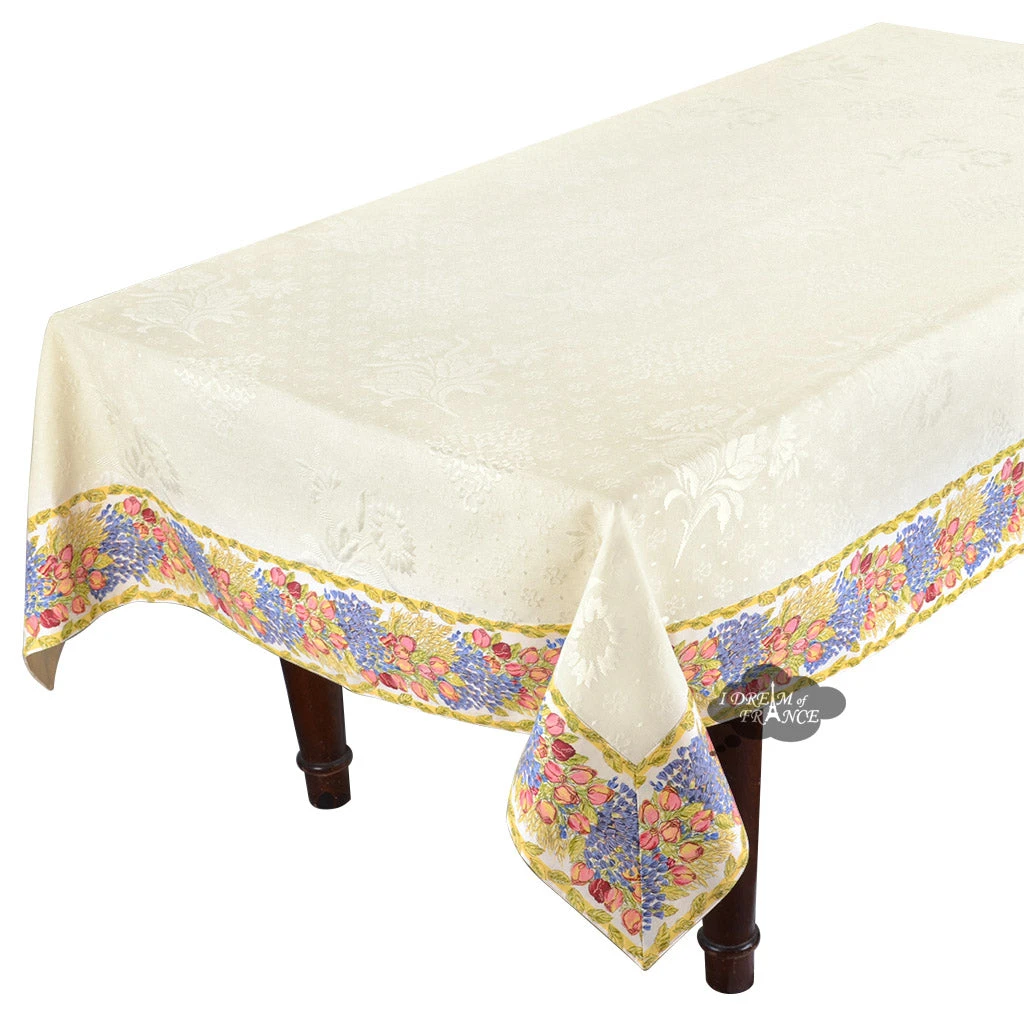 Table Linens 62x124" Rectangular Roses & Lavender Matelassé Tablecloth By Tissus Toselli 3 Table Linens 62x124" Rectangular Roses & Lavender Matelassé Tablecloth By Tissus Toselli