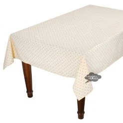 60x96" Rectangular Calisson Cream Acrylic-Coated Cotton Tablecloth By Tissus Toselli