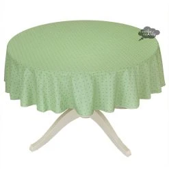58" Round Calisson Green Allover Acrylic-Coated Cotton Tablecloth By Tissus Toselli