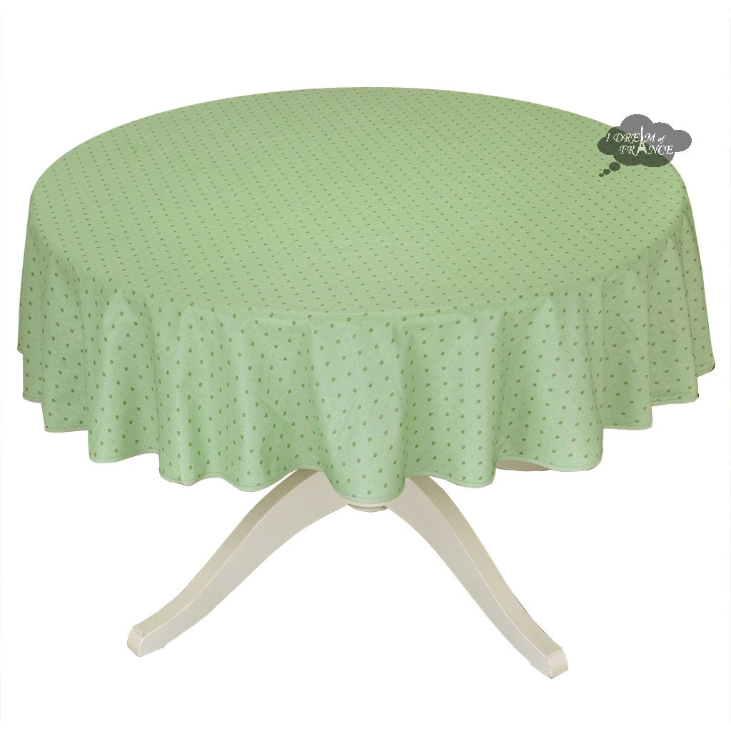 58" Round Calisson Green Allover Acrylic-Coated Cotton Tablecloth By Tissus Toselli 3 58" Round Calisson Green Allover Acrylic-Coated Cotton Tablecloth By Tissus Toselli