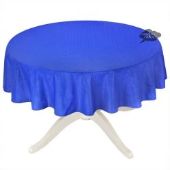 70" Round Calisson Sapphire Blue Allover Acrylic-Coated Cotton Tablecloth By Tissus Toselli