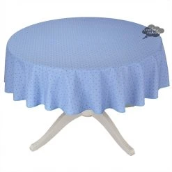 70" Round Calisson Lavender Blue Allover Acrylic-Coated Cotton Tablecloth By Tissus Toselli Table Linens