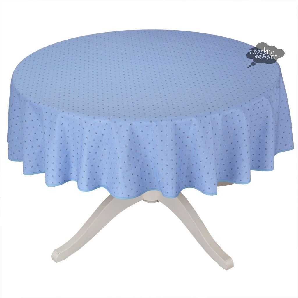 58" Round Calisson Lavender Blue Allover Acrylic-Coated Cotton Tablecloth By Tissus Toselli Table Linens 3 58" Round Calisson Lavender Blue Allover Acrylic-Coated Cotton Tablecloth By Tissus Toselli Table Linens