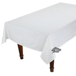 60x96" Rectangular Calisson White & Blue Acrylic-Coated Cotton Tablecloth By Tissus Toselli Table Linens