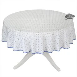 Table Linens 70" Round Calisson White & Blue Allover Acrylic-Coated Cotton Tablecloth By Tissus Toselli