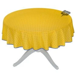 70" Round Calisson Yellow & Blue Allover Acrylic-Coated Cotton Tablecloth By Tissus Toselli Table Linens