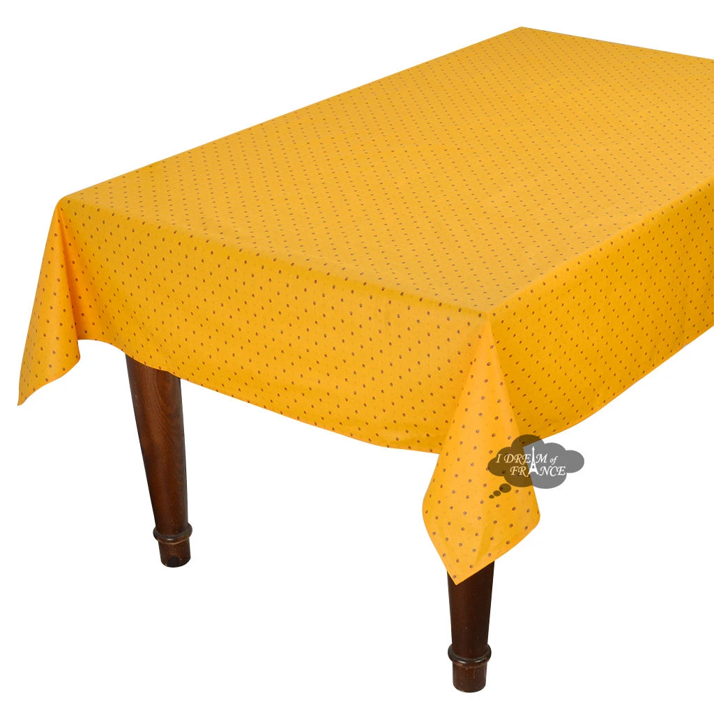 60x96" Rectangular Calisson Yellow & Red Acrylic-Coated Cotton Tablecloth By Tissus Toselli 3 60x96" Rectangular Calisson Yellow & Red Acrylic-Coated Cotton Tablecloth By Tissus Toselli