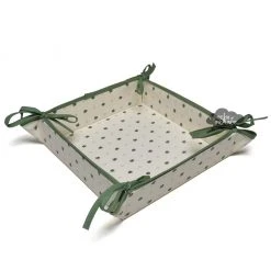 Table Linens Calisson Cream & Green Coated Cotton Bread Basket By Tissus Toselli