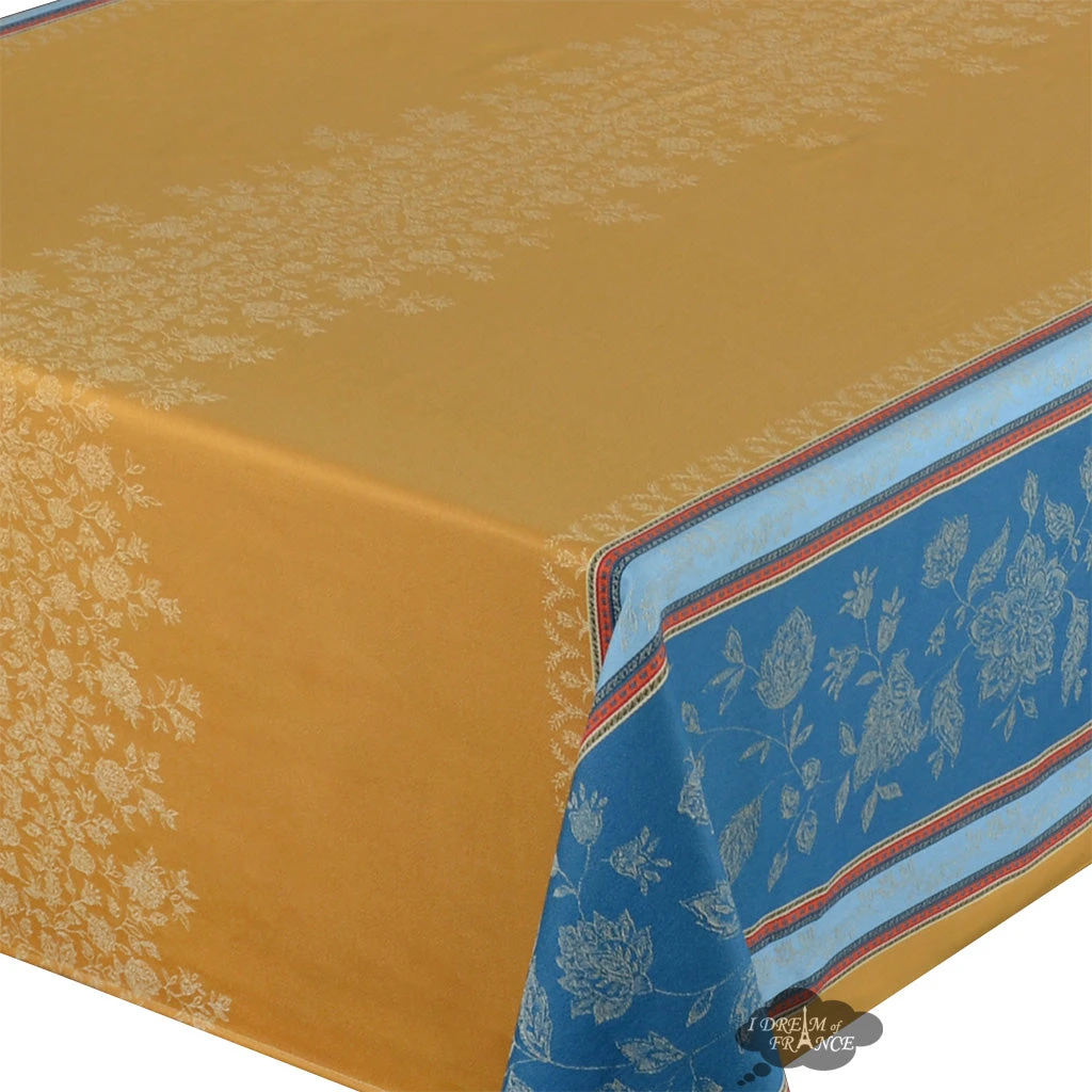 62x78" Rectangular Ramatuelle Curry French Jacquard Cotton Double Border Tablecloth By L'Ensoleillade Table Linens 4 62x78" Rectangular Ramatuelle Curry French Jacquard Cotton Double Border Tablecloth By L'Ensoleillade Table Linens