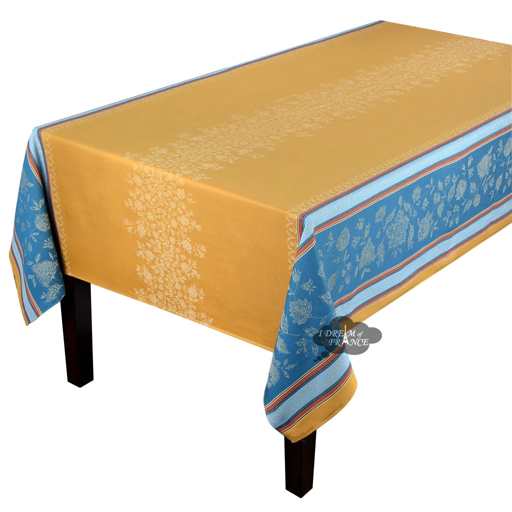 62x78" Rectangular Ramatuelle Curry French Jacquard Cotton Double Border Tablecloth By L'Ensoleillade Table Linens 3 62x78" Rectangular Ramatuelle Curry French Jacquard Cotton Double Border Tablecloth By L'Ensoleillade Table Linens