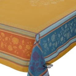 Table Linens 62" Square Ramatuelle Curry French Jacquard Cotton Tablecloth By L'Ensoleillade