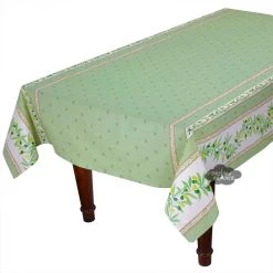 60x120" Rectangular Ramatuelle Green Acrylic-Coated Cotton Tablecloth By Tissus Toselli