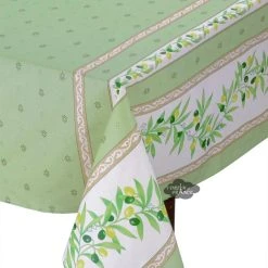 60x96" Rectangular Ramatuelle Green Coated Cotton Tablecloth By Tissus Toselli