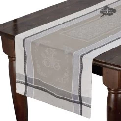 Table Linens 20x64" Romantique Greige Jacquard Cotton Table Runner By Tissus Toselli