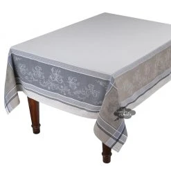 62x138" Rectangular Romantique Greige Jacquard Tablecloth By Tissus Toselli