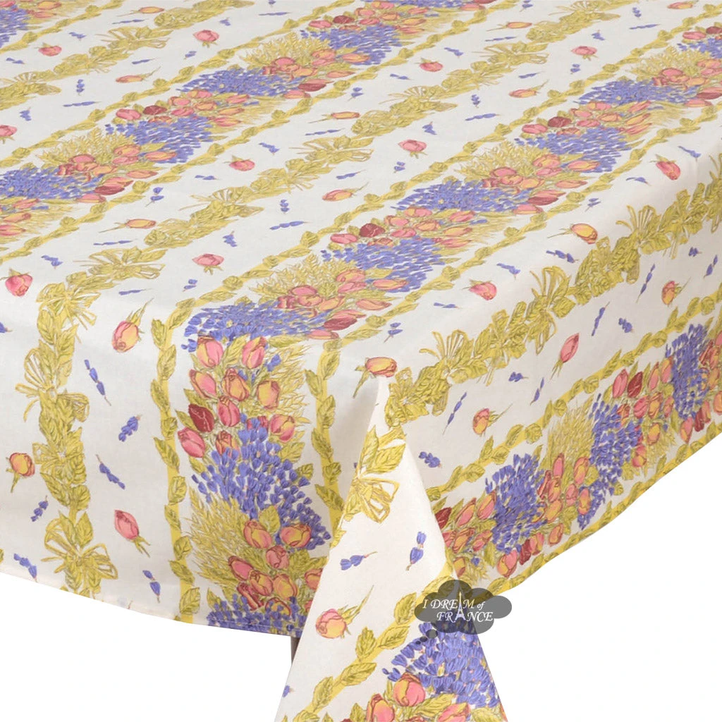 60x120" Rectangular Roses & Lavender Acrylic Coated Cotton Tablecloth By Tissus Toselli 4 60x120" Rectangular Roses & Lavender Acrylic Coated Cotton Tablecloth By Tissus Toselli