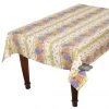 60x78" Rectangular Roses & Lavender Acrylic-Coated Cotton Tablecloth By Tissus Toselli