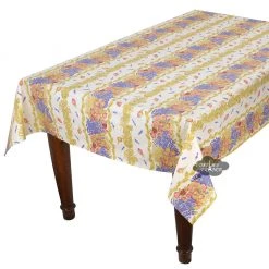 60x120" Rectangular Roses & Lavender Acrylic Coated Cotton Tablecloth By Tissus Toselli