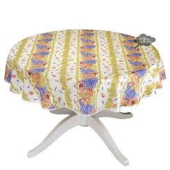 58" Round Roses & Lavender Acrylic-Coated Cotton Tablecloth By Tissus Toselli Table Linens
