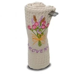 Roses & Lavender Taupe Waffle Weave Kitchen Towel By Tissus Toselli