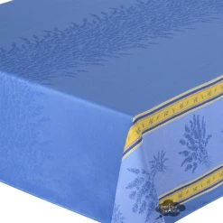 Table Linens 62x98" Rectangular Senanque Blue Double Border French Jacquard Tablecloth By L'Ensoleillade