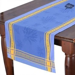 20x58" Senanque Blue Jacquard Cotton Table Runner By L'Ensoleillade