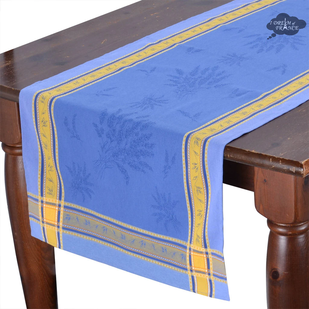 20x58" Senanque Blue Jacquard Cotton Table Runner By L'Ensoleillade 3 20x58" Senanque Blue Jacquard Cotton Table Runner By L'Ensoleillade