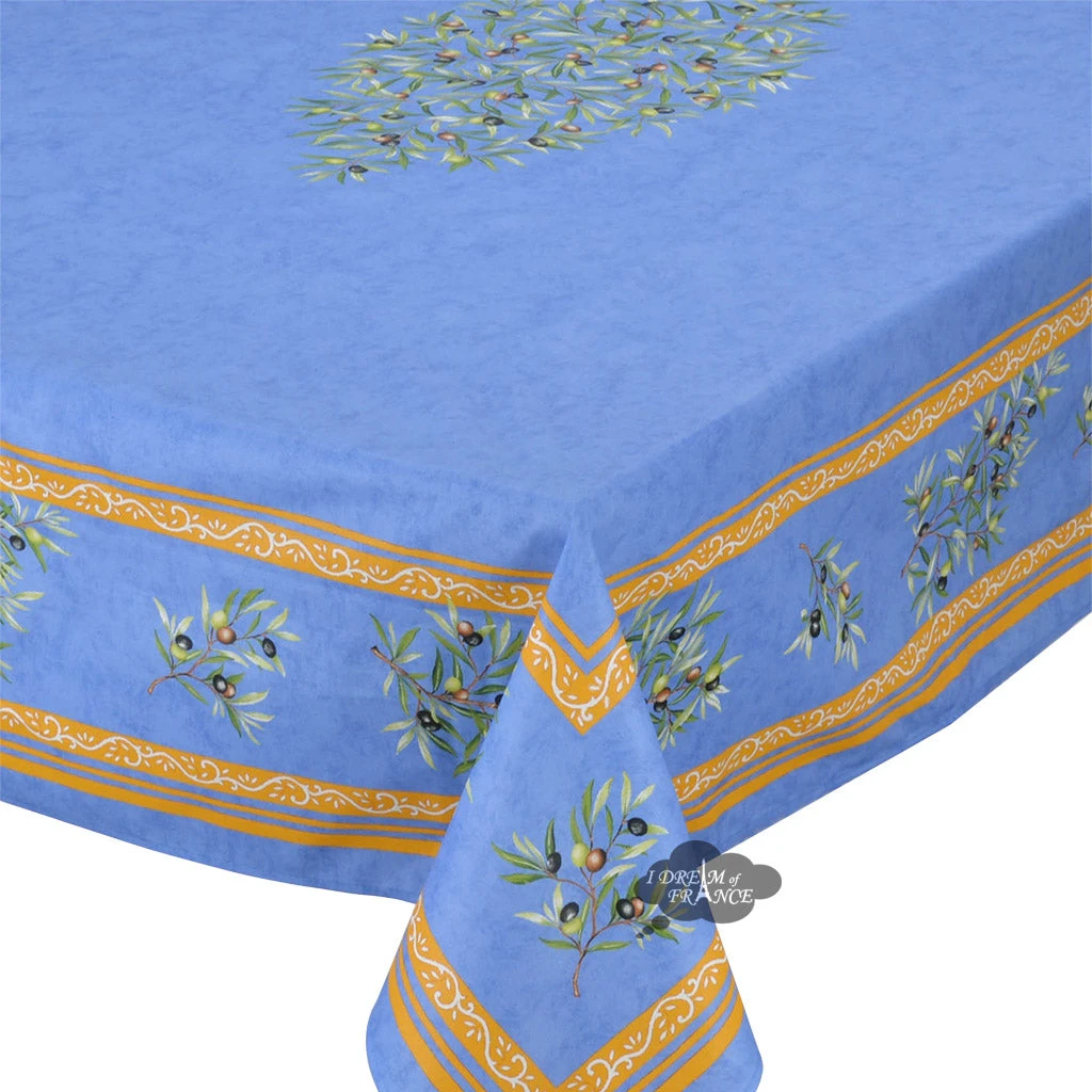 60x96" Rectangular Clos Des Oliviers Blue Cotton Tablecloth By L'Ensoleillade Table Linens 4 60x96" Rectangular Clos Des Oliviers Blue Cotton Tablecloth By L'Ensoleillade Table Linens