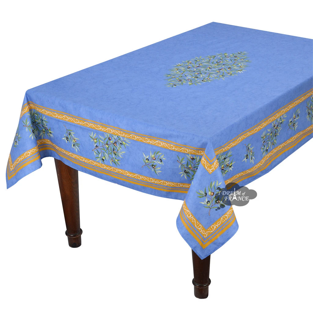 60x96" Rectangular Clos Des Oliviers Blue Cotton Tablecloth By L'Ensoleillade Table Linens 3 60x96" Rectangular Clos Des Oliviers Blue Cotton Tablecloth By L'Ensoleillade Table Linens
