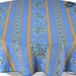 58" Round Clos Des Oliviers Blue Tablecloth By L'ensoleillade