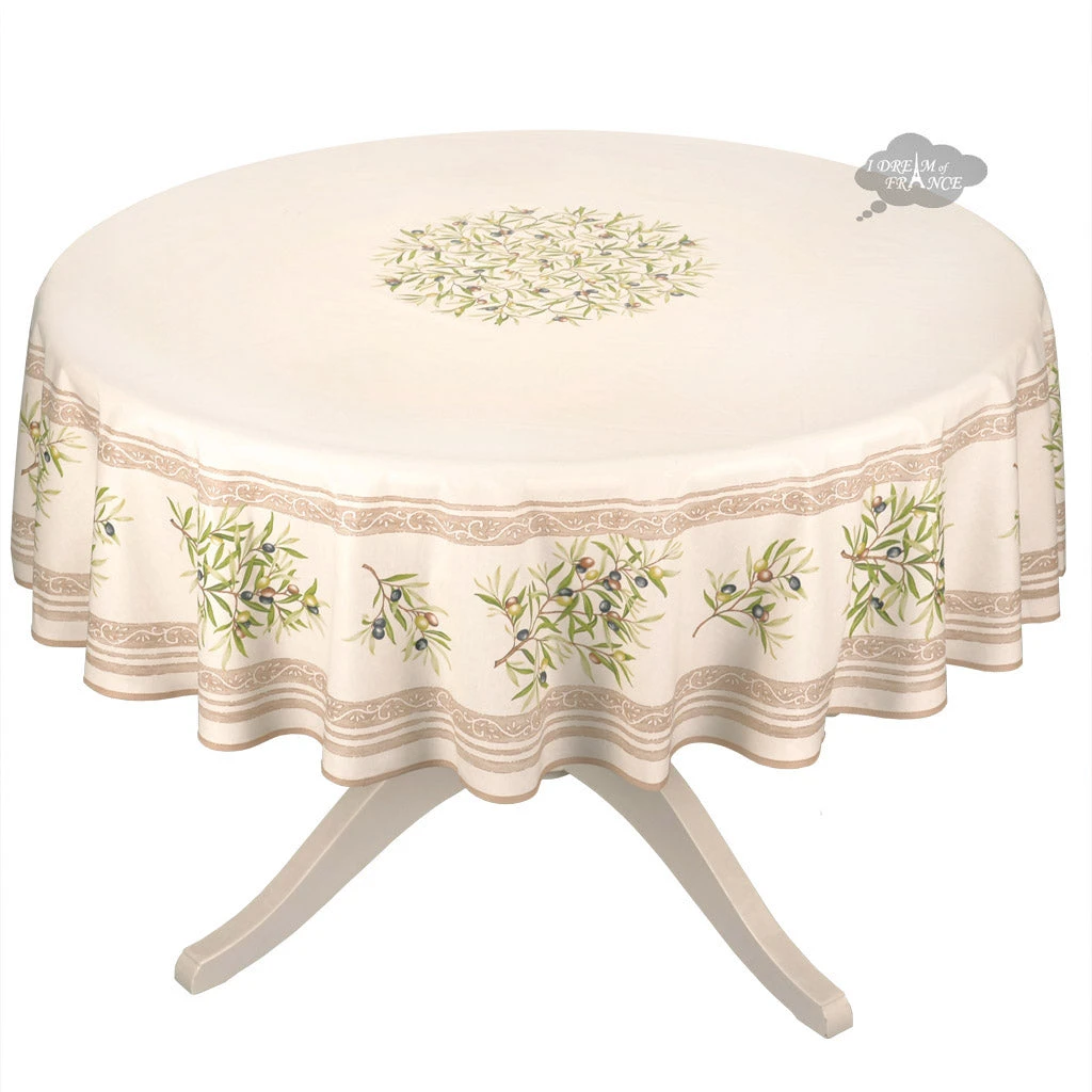70" Round Clos Des Oliviers Cream French Tablecloths By L'Ensoleillade 3 70" Round Clos Des Oliviers Cream French Tablecloths By L'Ensoleillade