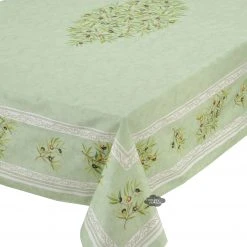 60x96" Rect Clos Des Oliviers Green Acrylic-Coated Cotton Tablecloth By L'Ensoleillade Table Linens