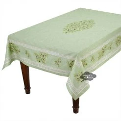 60x78" Rectangular Clos Des Oliviers Green Acrylic-Coated Cotton Tablecloth By L'Ensoleillade Table Linens