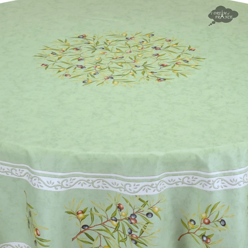 70" Round Clos Des Oliviers Green French Tablecloths By L'Ensoleillade 4 70" Round Clos Des Oliviers Green French Tablecloths By L'Ensoleillade