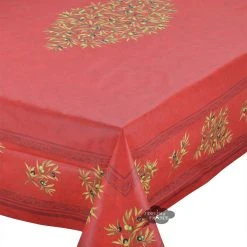 Table Linens 60x96" Rectangular Clos Des Oliviers Red Acrylic-Coated Cotton Tablecloth By L'Ensoleillade