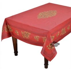 60x78" Rect Clos Des Oliviers Red Acrylic-Coated Cotton Tablecloth By L'Ensoleillade