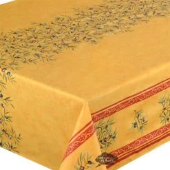 Table Linens 60x120" Rectangular Clos Des Oliviers Yellow Acrylic Coated Cotton Double Border Tablecloth By L'Ensoleillade